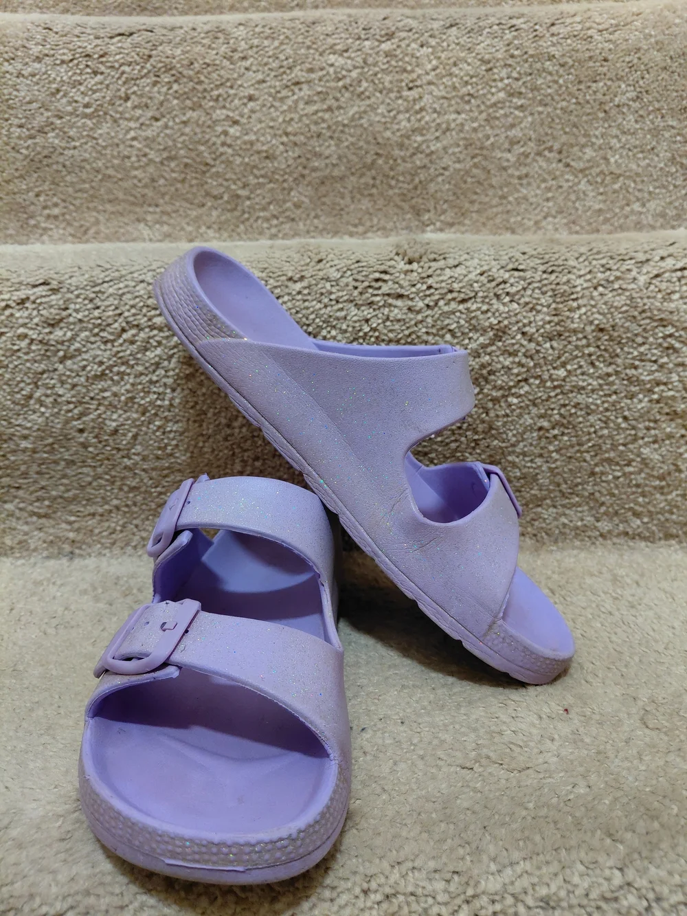 The Children's Place Girl's Casual Lilac Glitter Slides Sandals
